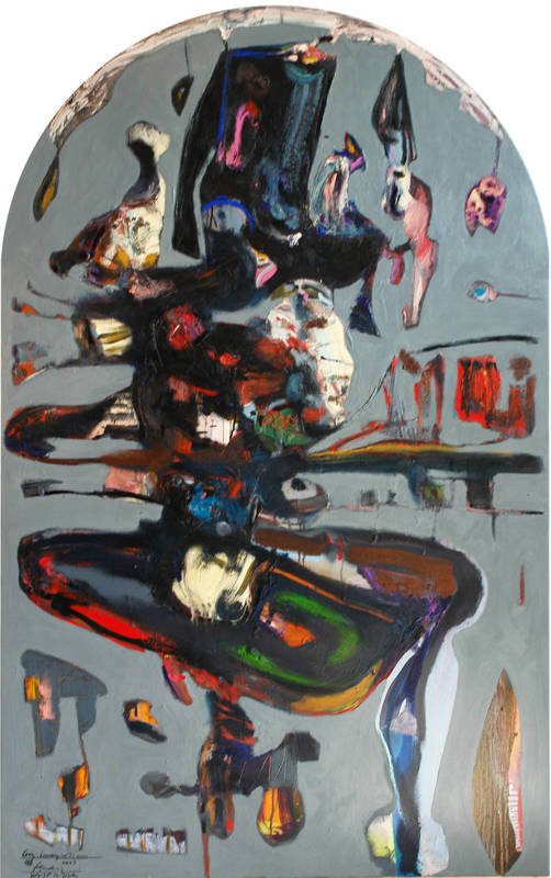 Andrzej Kasprzak Grey dancing inspiration, oil,oil pastel,oil impasto,canvas,160x100cm,2023 #AK45